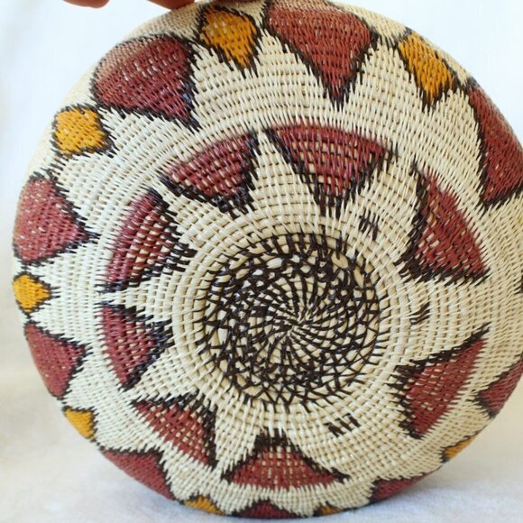 Panamanian Indian hand woven basket native Embera Wounaan triangle patterns - Picture 5 of 11